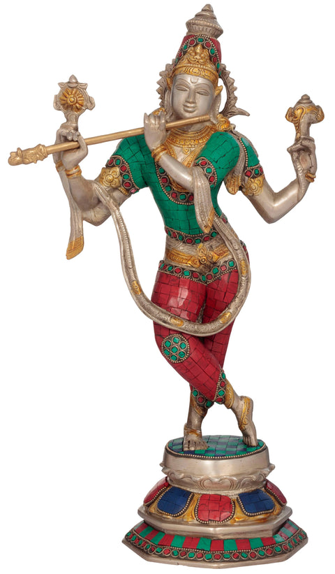 17" Cosmic Krishna In Brass | Handmade | Made In India
