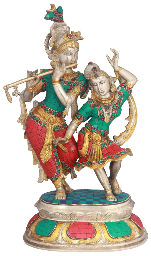 16" Radha Krishna Dancing Brass Statue Handmade