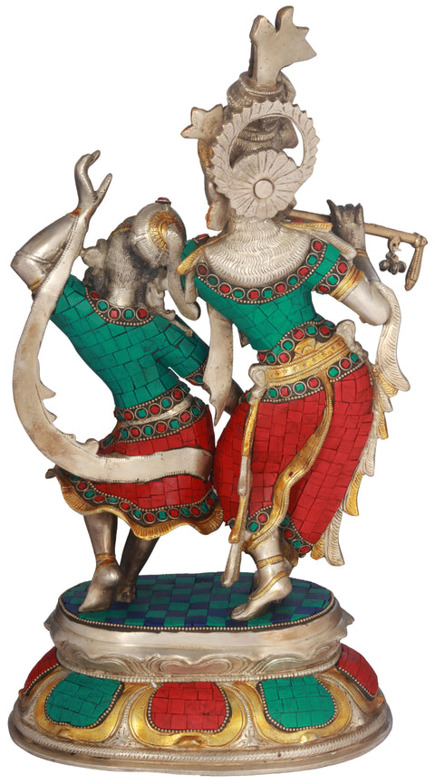 16" Radha and Krishna Engaged in Dance In Brass | Handmade | Made In India
