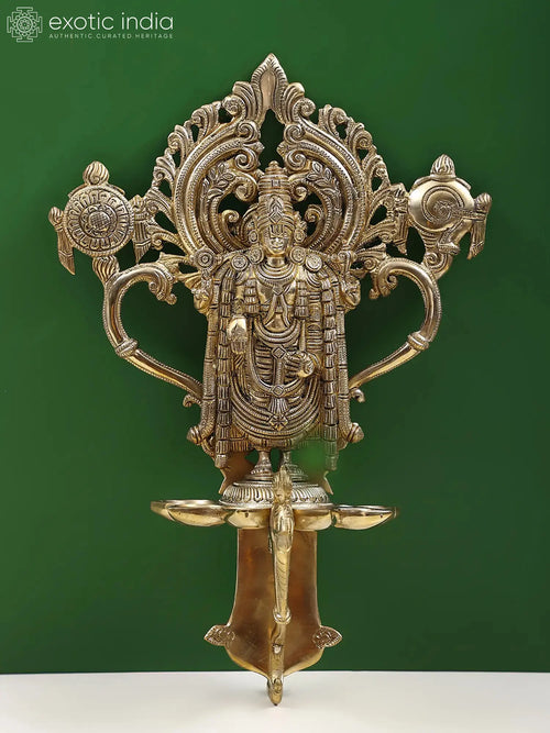 13" Brass Tirupati Balaji Wall Hanging with Diya Holder