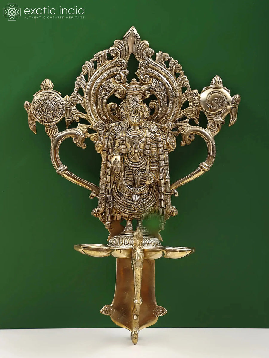 13" Brass Tirupati Balaji Wall Hanging with Diya Holder