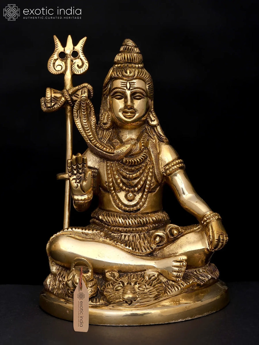 6" Small Brass Lord Shiva Blessing Statue for Home Pooja