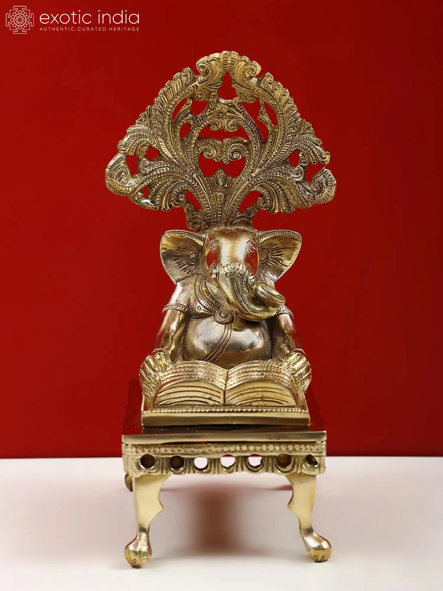Lord Ganesha Writing Mahabharata Brass Statue Handmade
