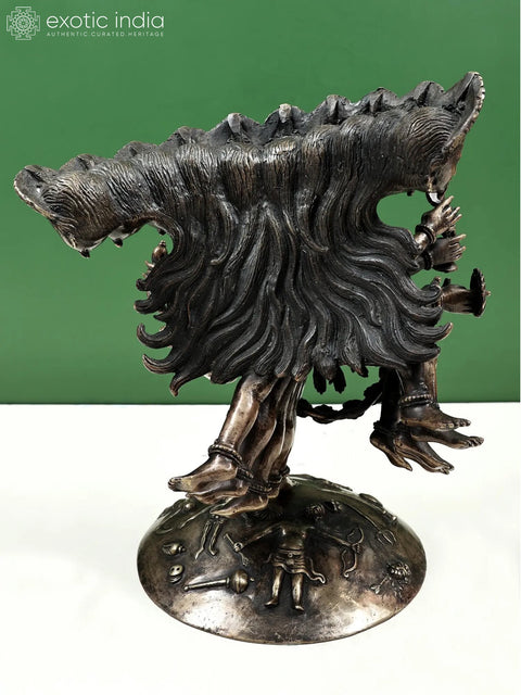 11" Unusual Mahakali Brass Statue – Ten Heads, Ten Arms, Ten Legs, Handmade in Nepal