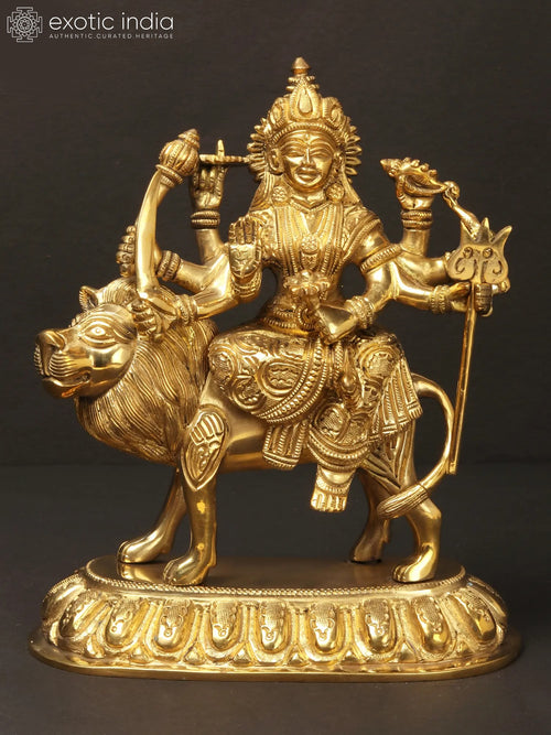 8" Brass Goddess Durga Handmade Sculpture for Pooja