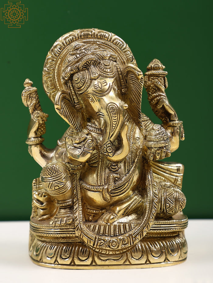 5" Small Brass Ekdanta Ganesha Idol for Home Pooja