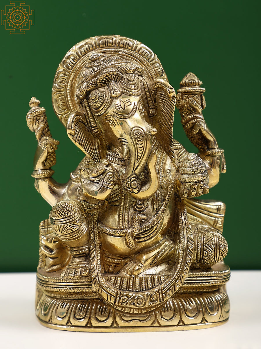 5" Small Brass Ekdanta Ganesha Idol for Home Pooja