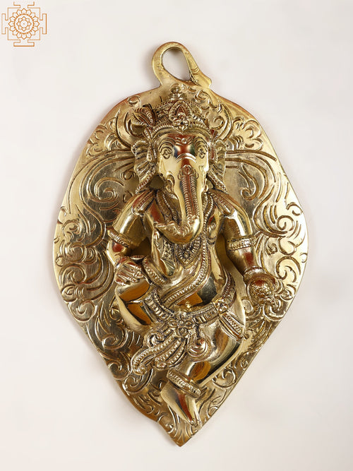6" Brass Lord Ganesha on Leaf Wall Hanging for Home Decor