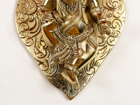 6" Small Brass Lord Ganesha on Leaf Wall Hanging