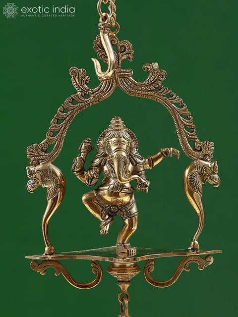 15" Brass Dancing Ganesha with Hanging Diya