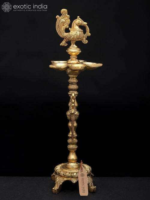 12" Brass Peacock Annam Lamp for Home Decor