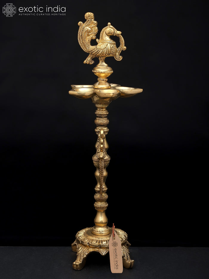 12" Brass Peacock Annam Lamp for Home Decor