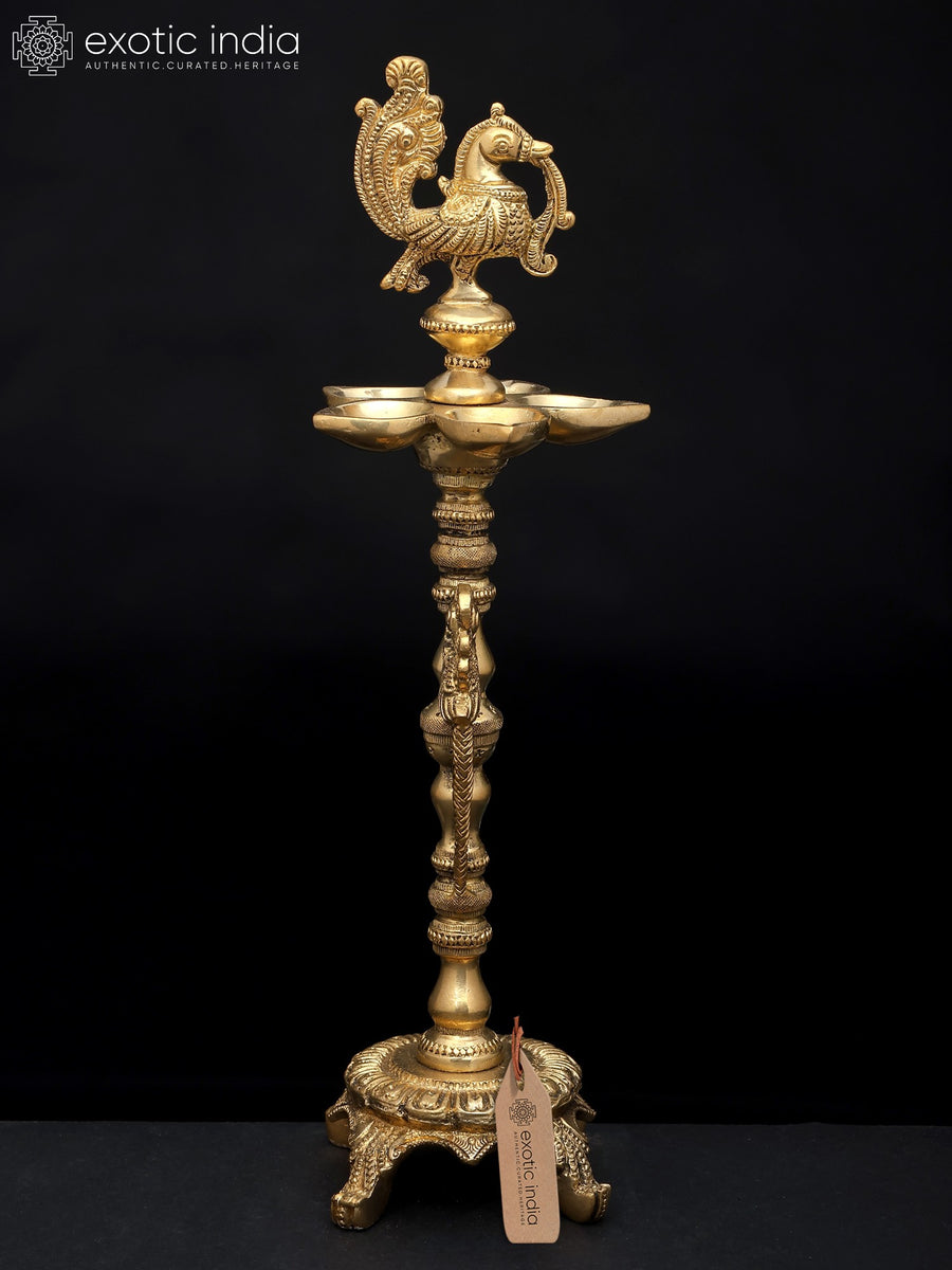 12" Brass Peacock Annam Lamp for Home Decor