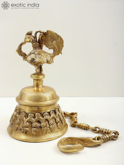 8" Brass Peacock Hanging Bell for Home Decor