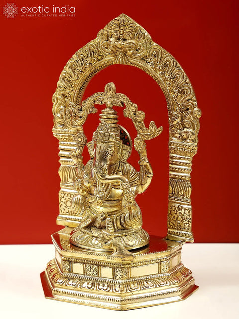 9" Fine Lord Ganesha on Pedestal with Kirtimukha Prabhavali