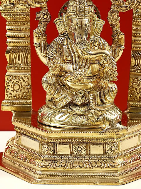 9" Fine Lord Ganesha on Pedestal with Kirtimukha Prabhavali