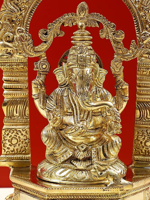 9" Fine Lord Ganesha on Pedestal with Kirtimukha Prabhavali