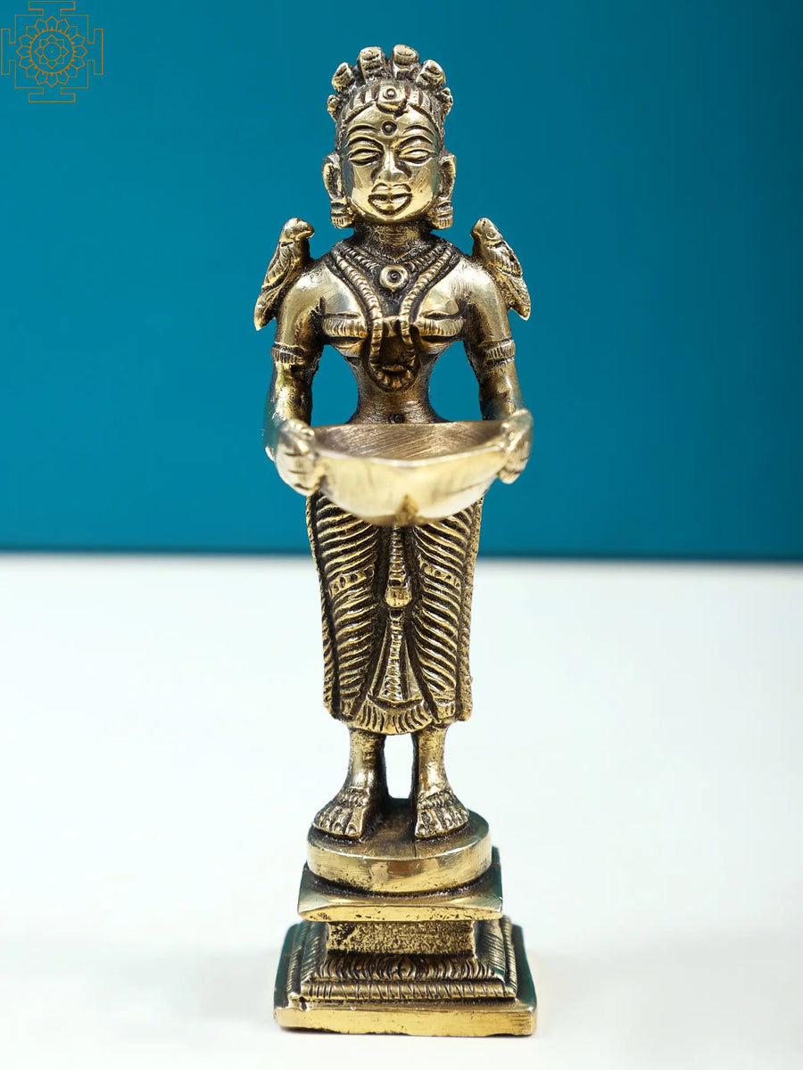 4" Handmade Brass Paavai Vilakku Lakshmi Lamp for Pooja