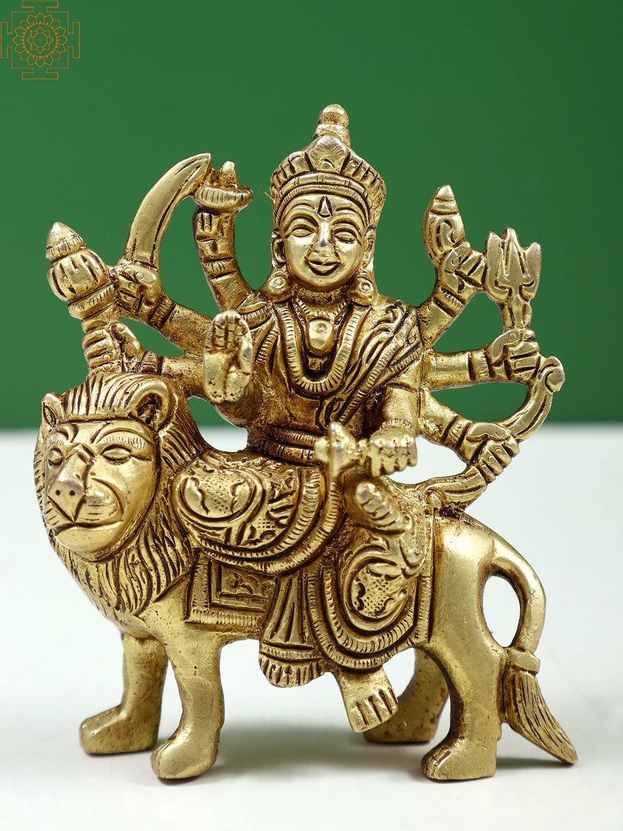 4" Small Brass Goddess Durga Statue for Home Pooja