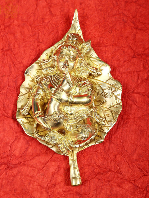 9" Baby Krishna on Peepal Leaf Wall Hanging In Brass