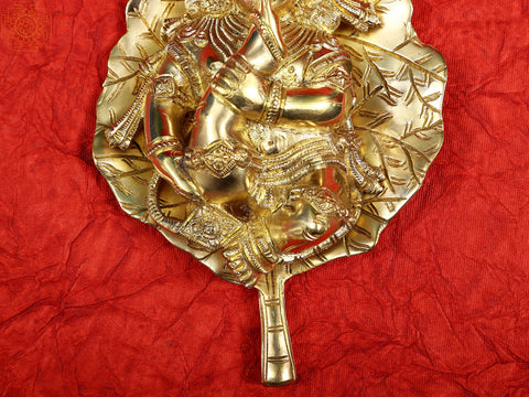 9" Baby Krishna on Peepal Leaf Wall Hanging In Brass