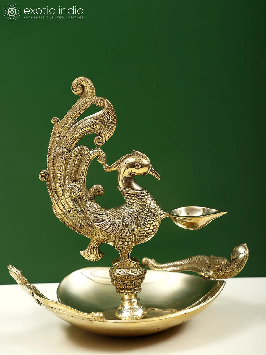 8" Brass Peacock Lamp for Home Decor