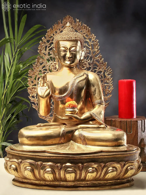 24" Brass Gautam Buddha Sculpture for Home Decor and Meditation