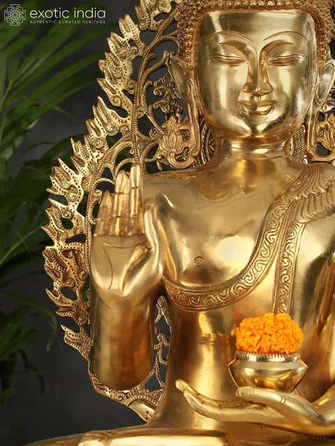 24" Brass Gautam Buddha Sculpture - Elegant Spiritual Art for Home & Office Décor