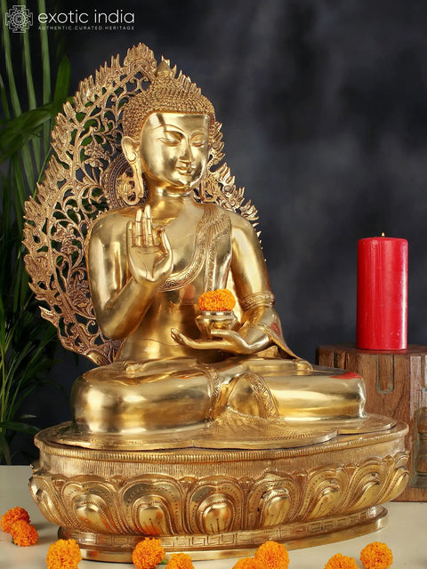 24" Brass Gautam Buddha Sculpture - Elegant Spiritual Art for Home & Office Décor