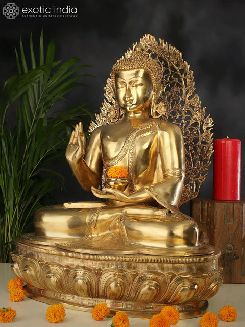24" Brass Gautam Buddha Sculpture - Elegant Spiritual Art for Home & Office Décor