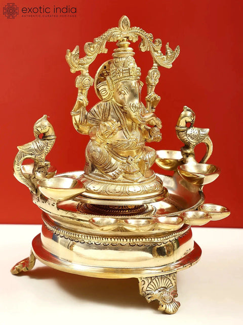 8" Brass Nine-Wick Lord Ganesha Lamp