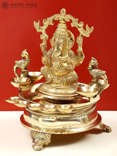 8" Brass Nine-Wick Lord Ganesha Lamp