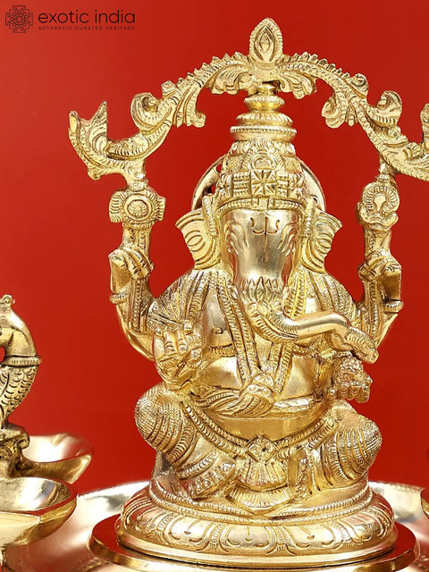 8" Brass Nine-Wick Lord Ganesha Lamp