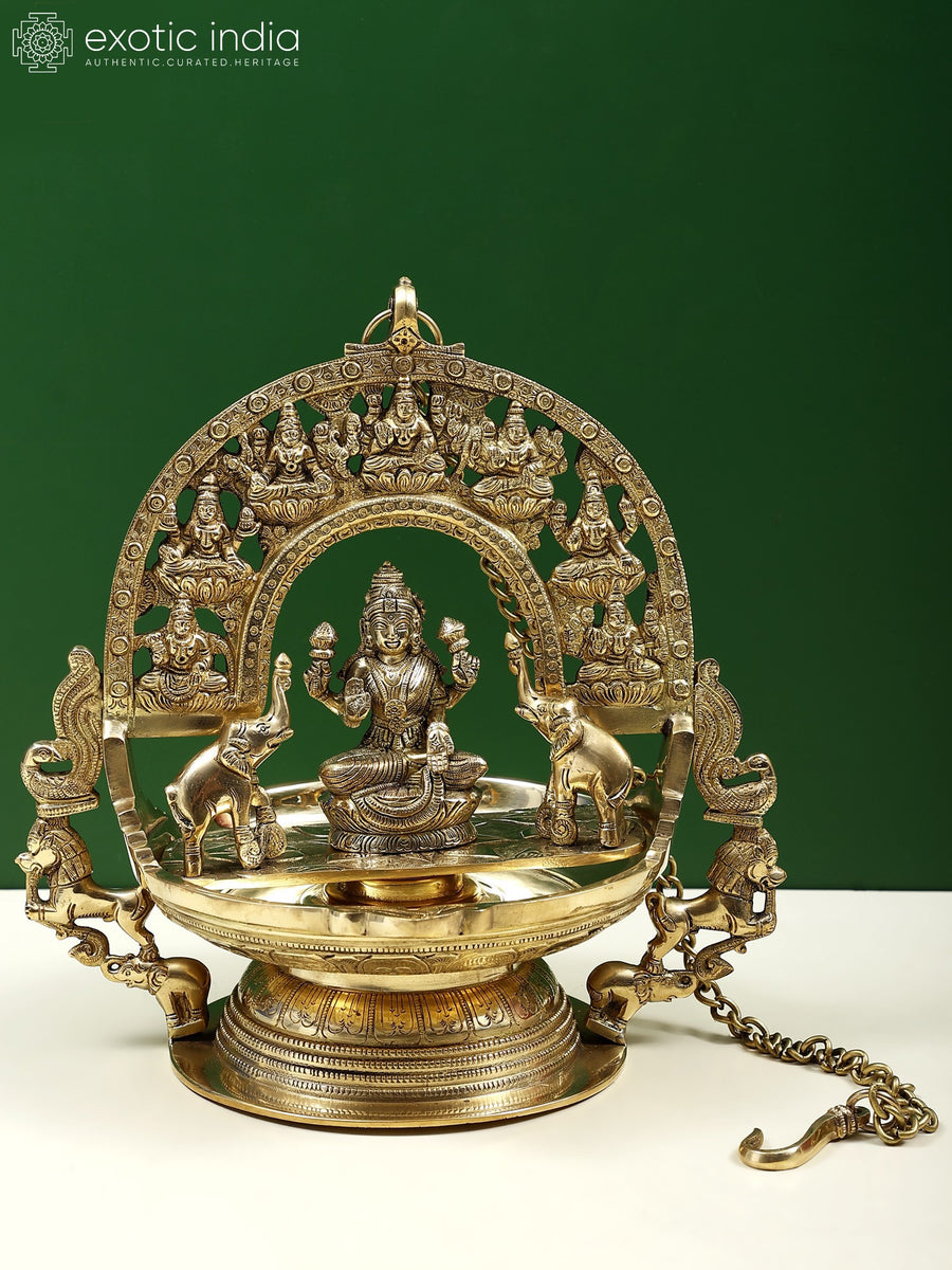 11" Brass Gajalakshmi Wall Hanging Lamp for Pooja