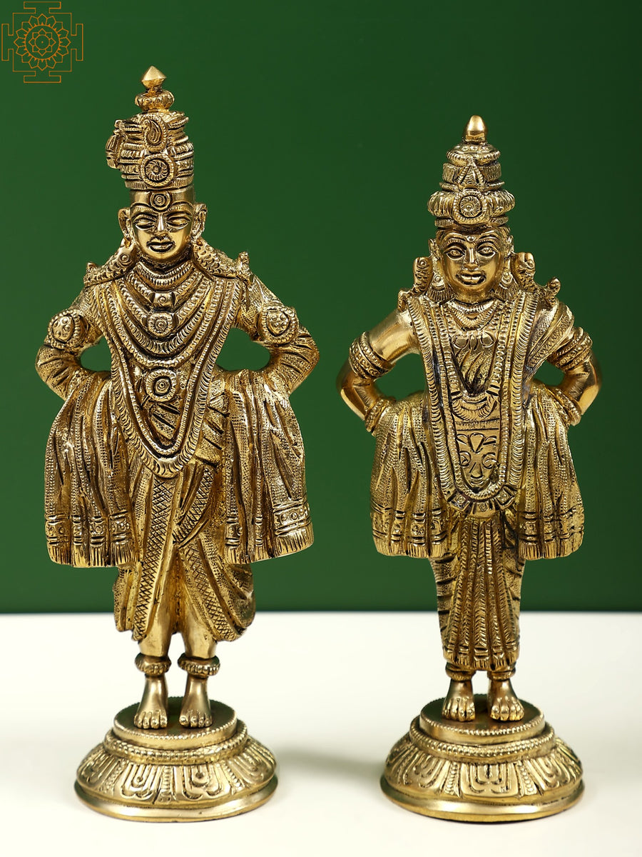 8" Lord Vitthal Rukmini Brass Statue Pedestal Home Decor