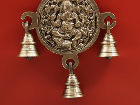8" Lord Ganesha Wall Hanging Bell in Brass | Wall Decorative Item