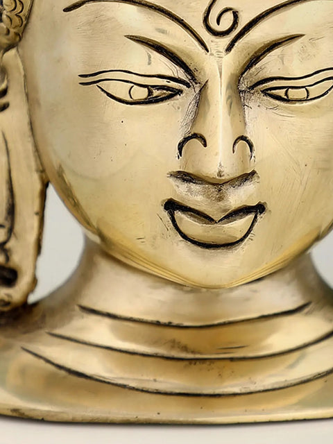 6" Small Brass Buddha Head Wall Hanging Statue