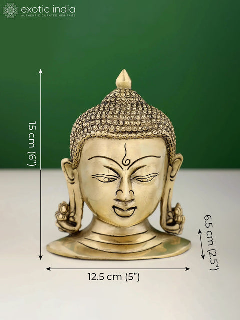 6" Small Brass Buddha Head Wall Hanging Statue