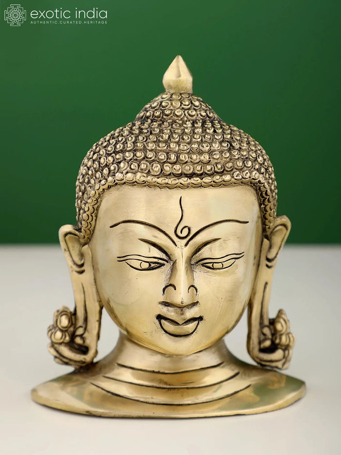 6" Small Brass Buddha Head Wall Hanging Statue for Home Decor