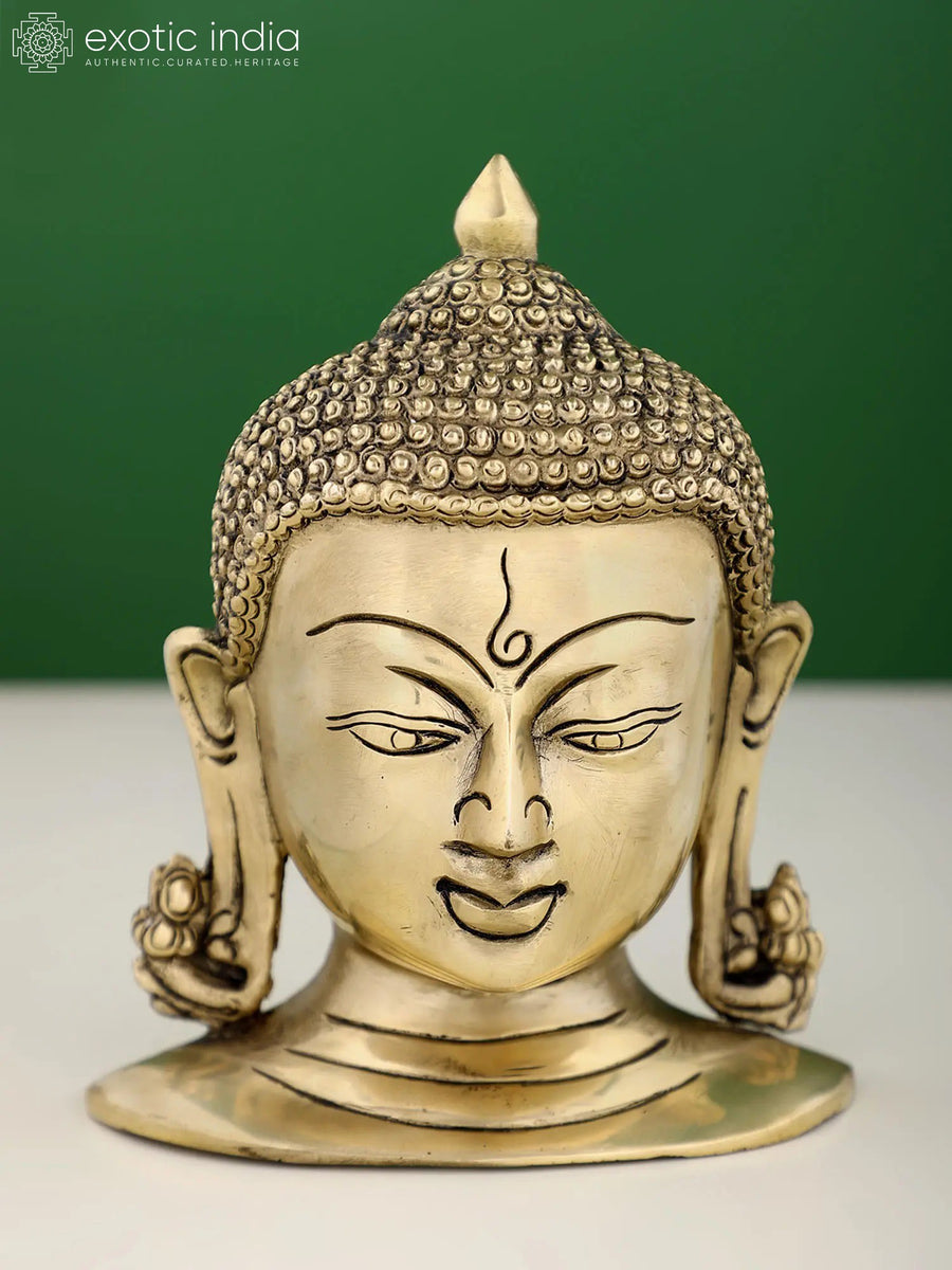 6" Small Brass Buddha Head Wall Hanging Statue for Home Decor