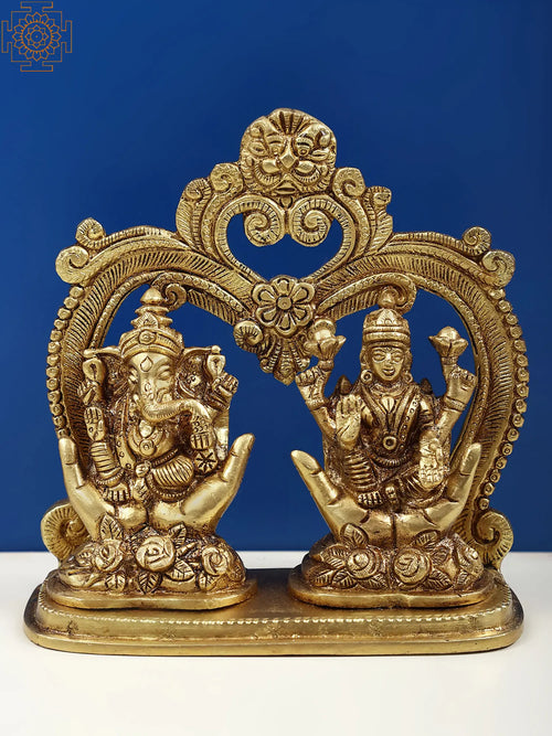 5" Brass Ganesha Lakshmi Statue Handmade Home Decor Idol