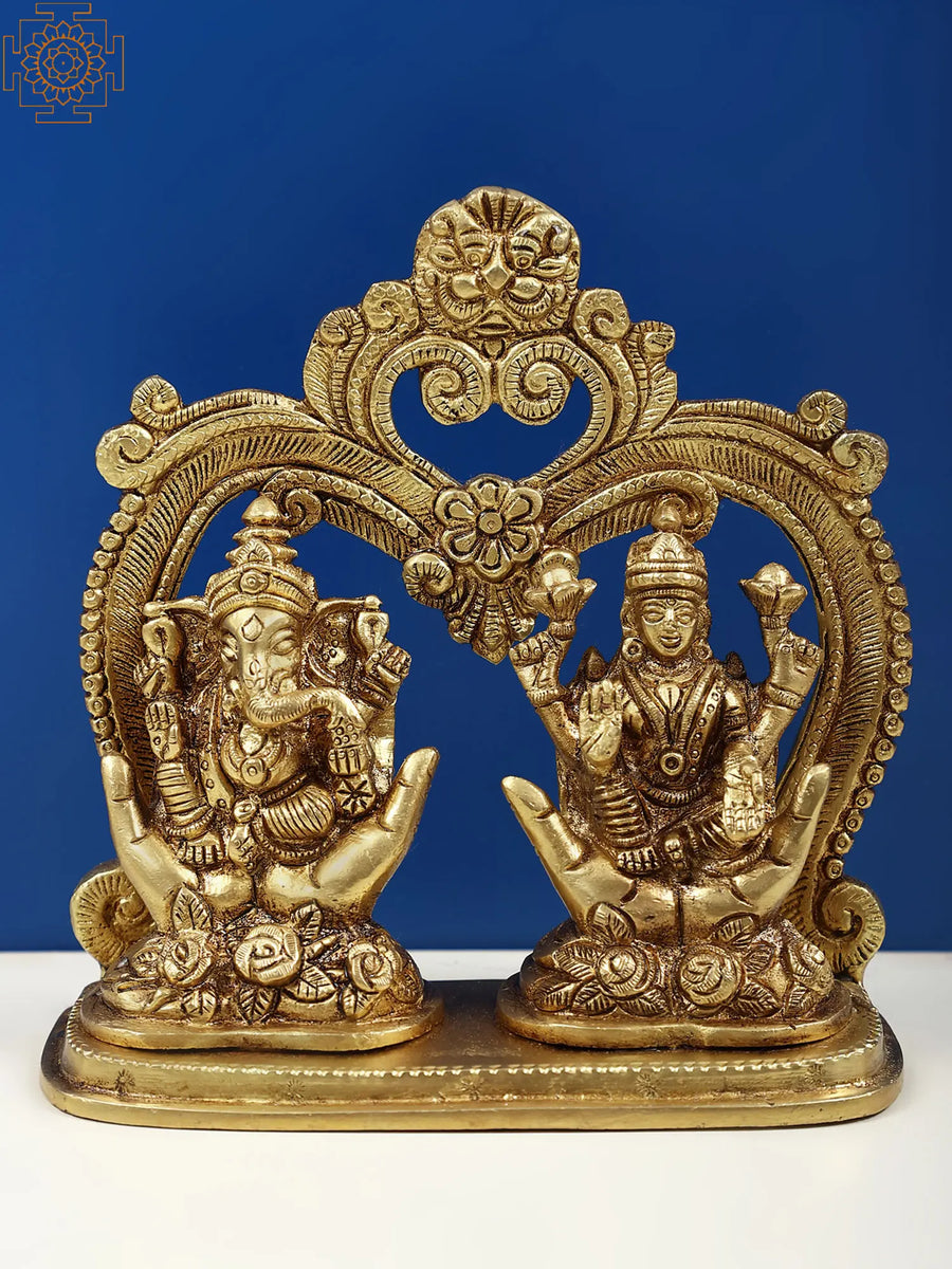 5" Brass Ganesha Lakshmi Statue Handmade Home Decor Idol