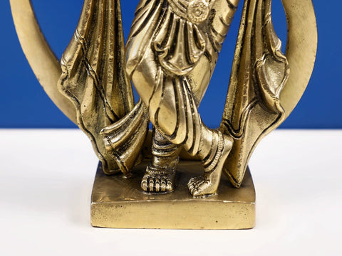 8" Brass Fluting Lord Krishna, Against The Backdrop Of Om