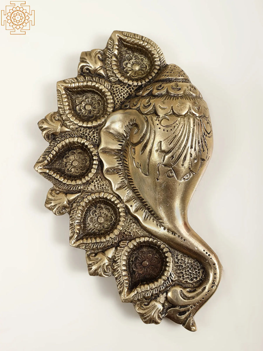 8" Brass Conch Oil Diya for Pooja