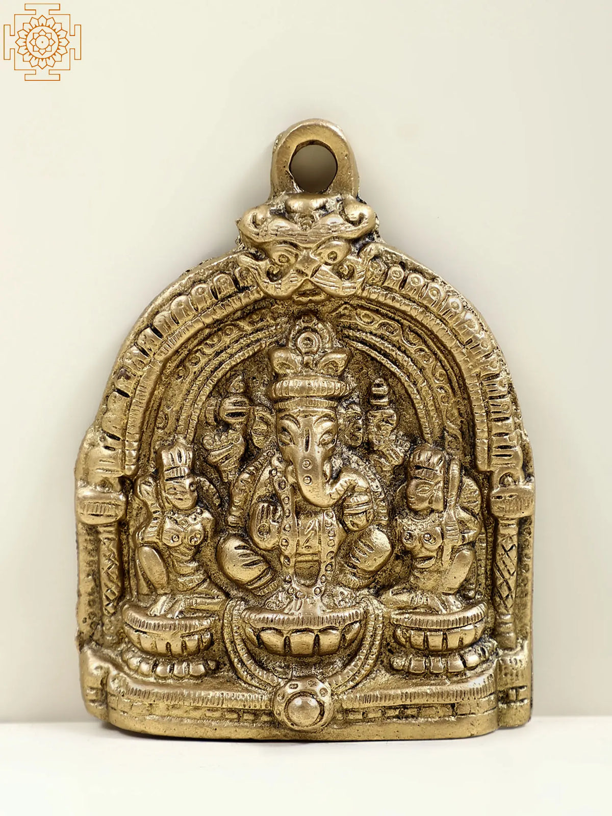 4" Small Brass Blessing Ganesha Wall Hanging