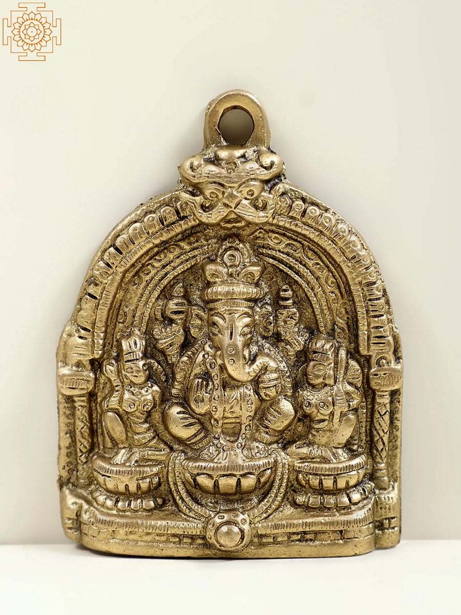 4" Small Brass Ganesha Blessing Wall Hanging Statue