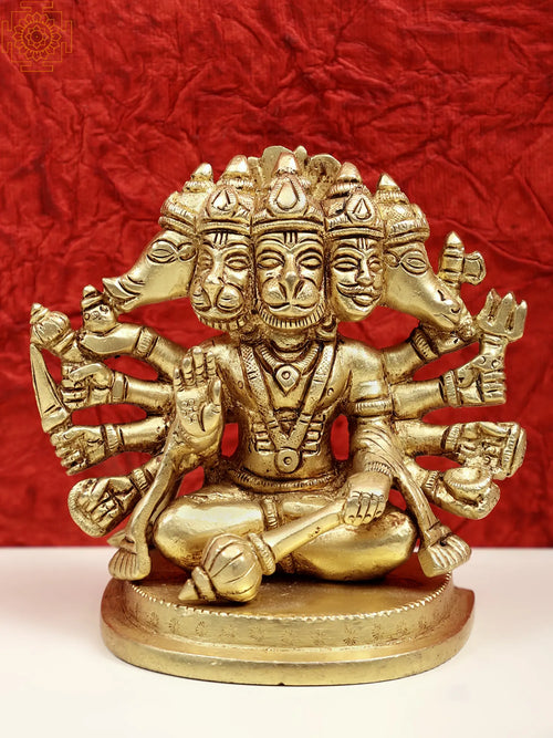 4" Brass Panchmukhi Hanuman Statue for Pooja Home Decor
