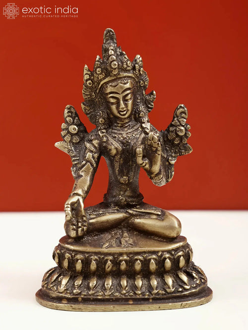 4" Handmade Brass Goddess White Tara Statue for Pooja
