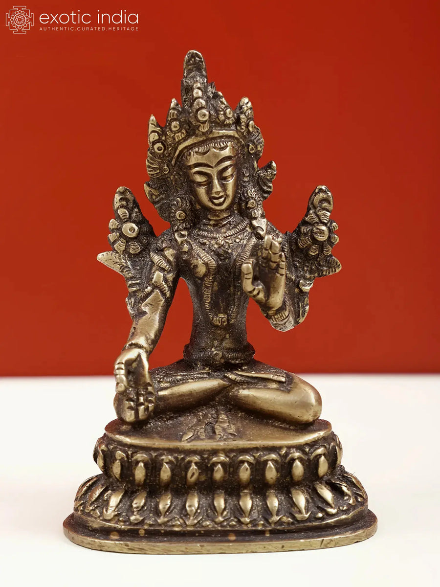 4" Handmade Brass Goddess White Tara Statue for Pooja