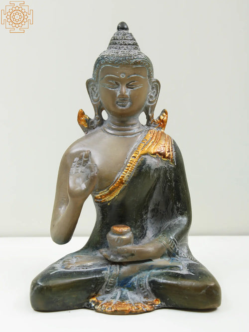 5" Brass Lord Buddha Statue in Vitark Mudra Handmade